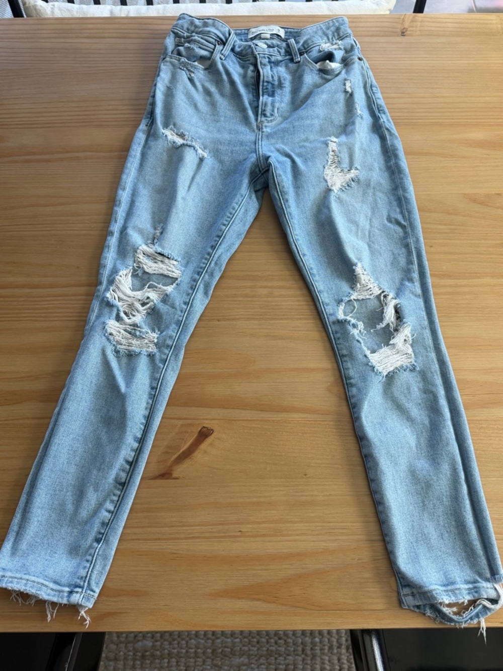 Abercrombie & Fitch Light Blue Ripped Skinny Jeans